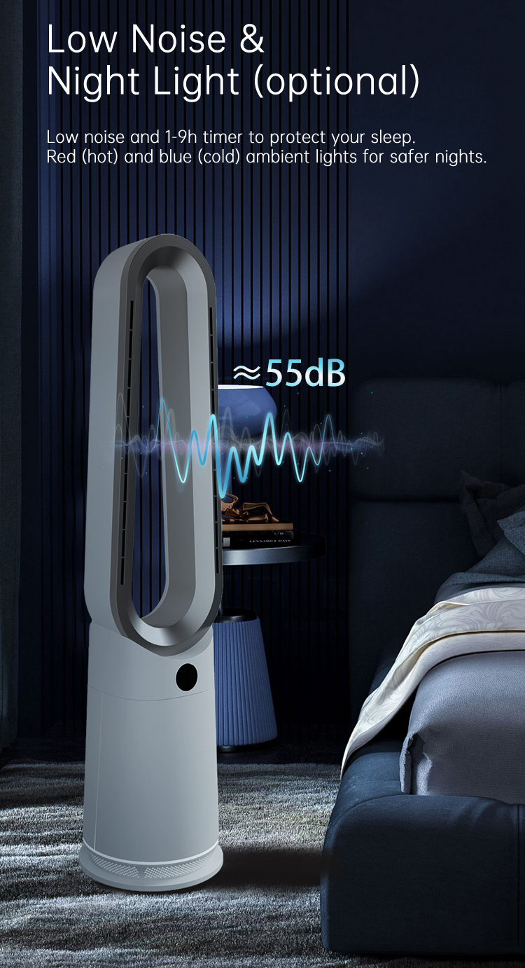 3 in 1 cool heat air purifier fan smart bladeless tower fan with air purifier