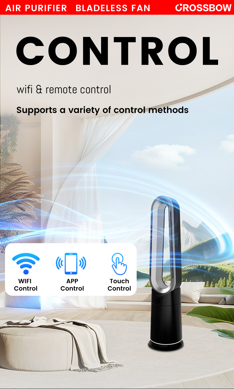3 in 1 cool heat air purifier fan smart bladeless tower fan with air purifier