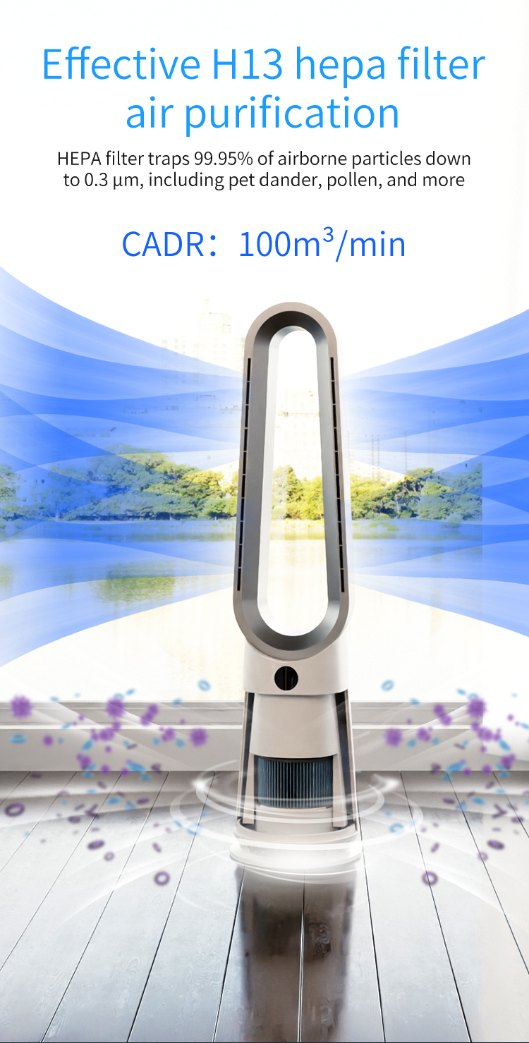 3 in 1 cool heat air purifier fan smart bladeless tower fan with air purifier