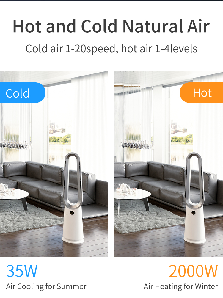 3 in 1 cool heat air purifier fan smart bladeless tower fan with air purifier
