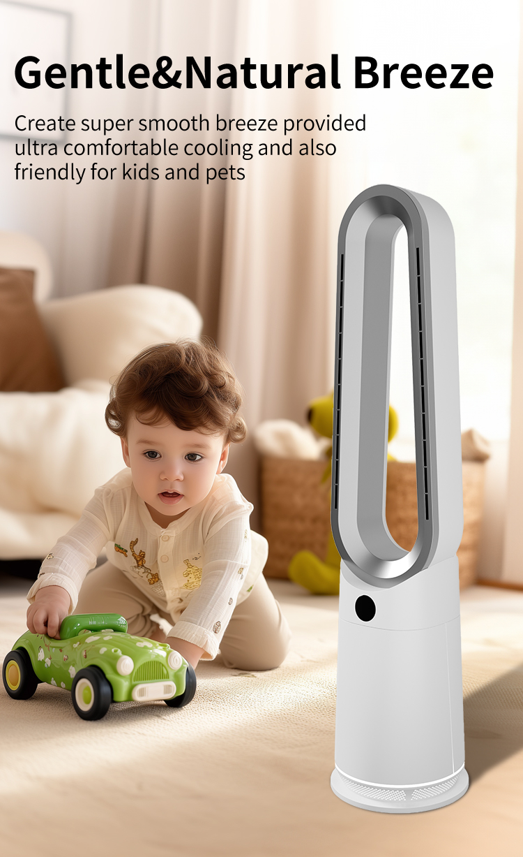 3 in 1 cool heat air purifier fan smart bladeless tower fan with air purifier
