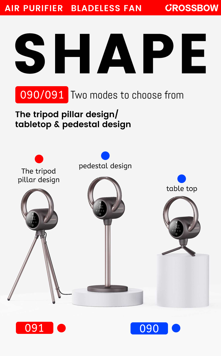 2 in 1 Tabletop Floor Use standing bladeless cool tower fan with light