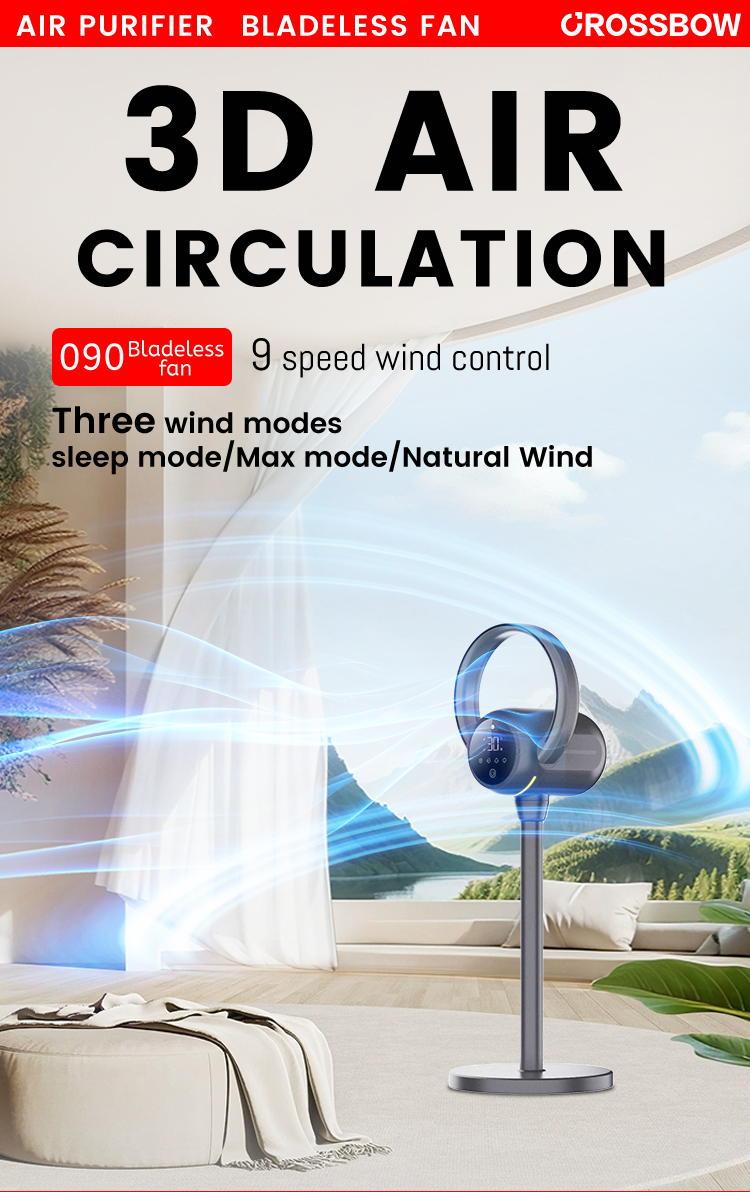 2 in 1 Tabletop Floor Use standing bladeless cool tower fan with light