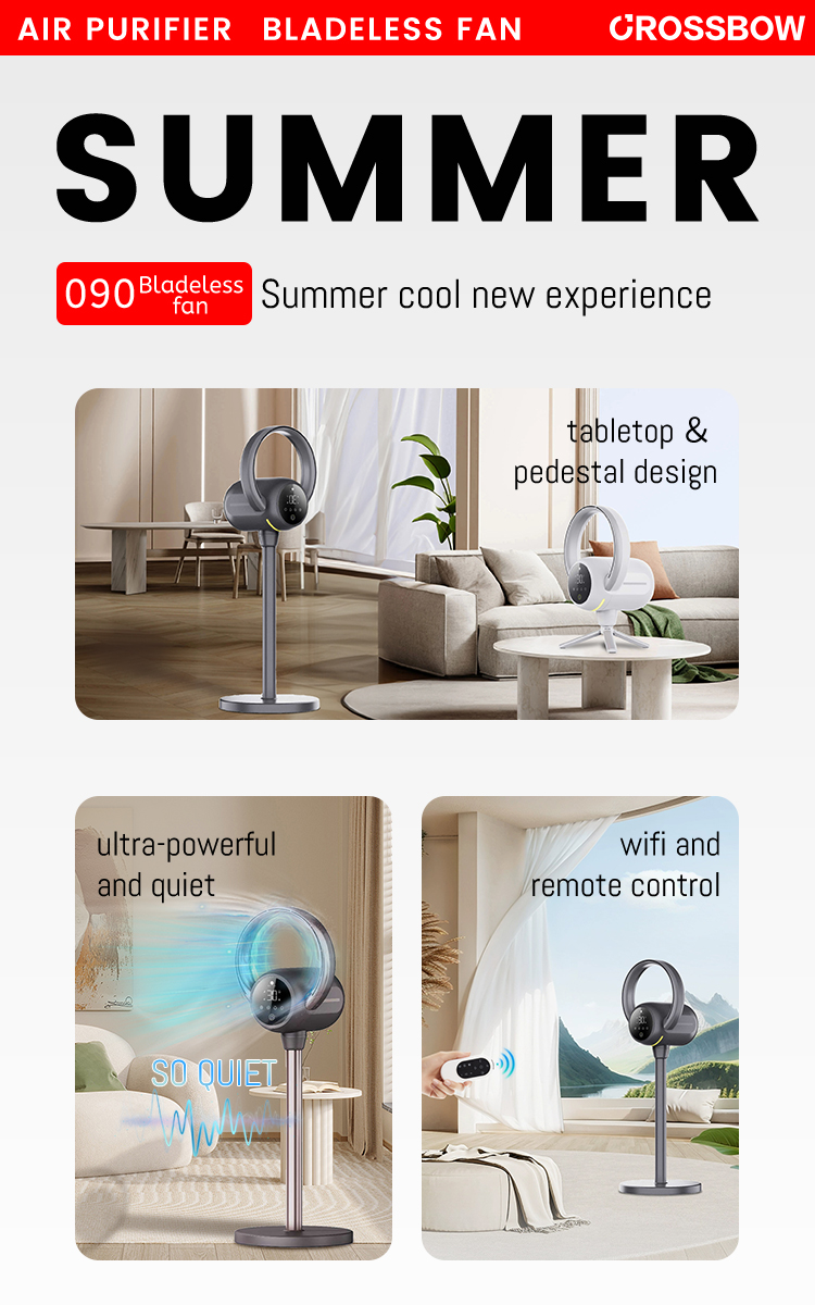 2 in 1 Tabletop Floor Use standing bladeless cool tower fan with light