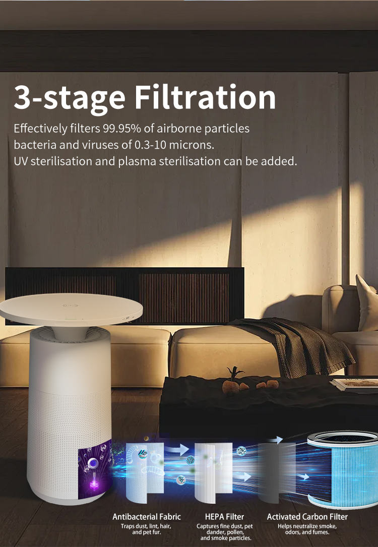 2 in 1 Multi Purpose table type Air Purifier Hepa Filter with Wireless Charging and light