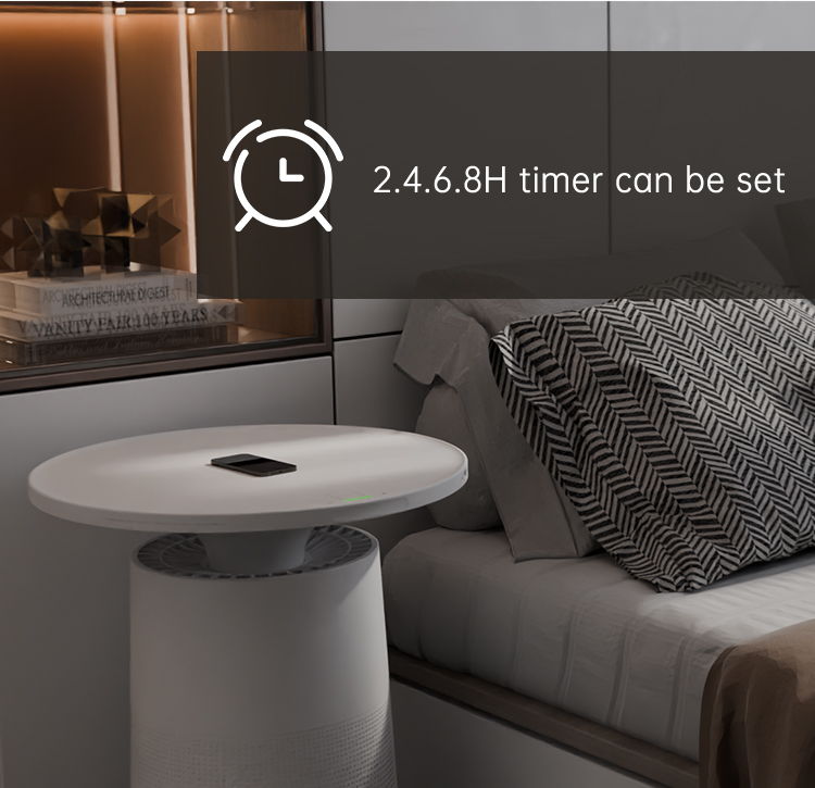2 in 1 Multi Purpose table type Air Purifier Hepa Filter with Wireless Charging and light