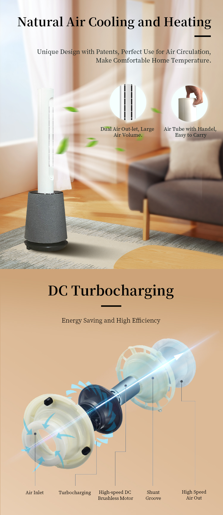 3 in 1 Air Purifier fan Cooling and Heating Smart Bladeless Tower Fan