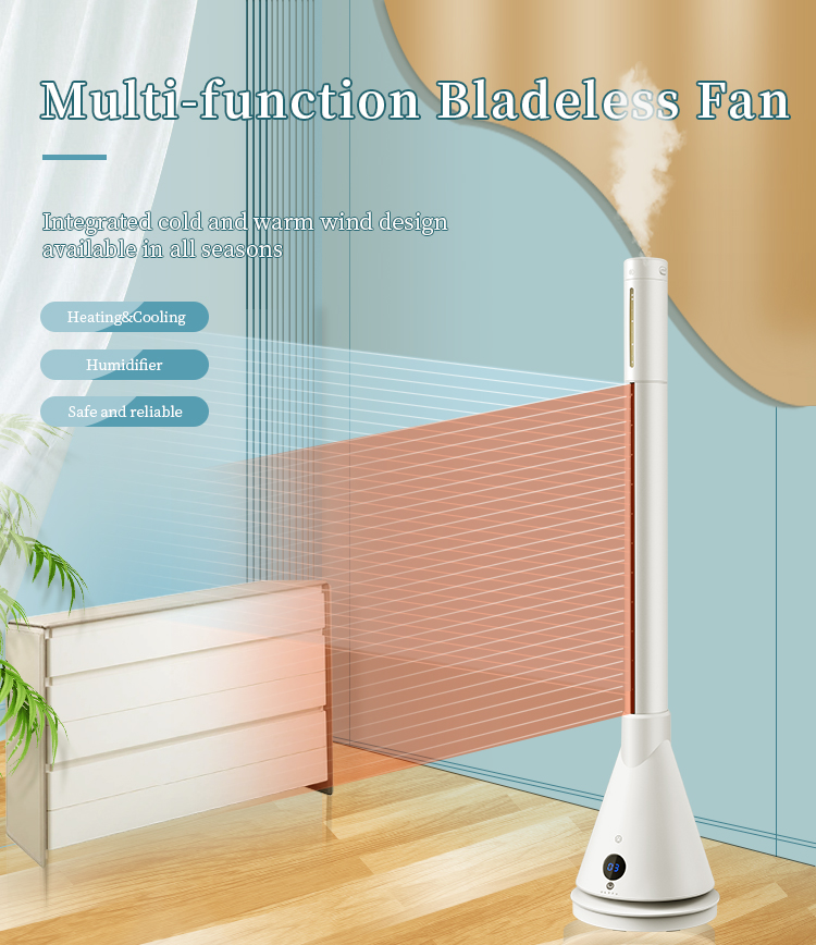 3 in 1 Smart Cooling Bladeless Tower Ptc Fan Heater With Air Humidifier