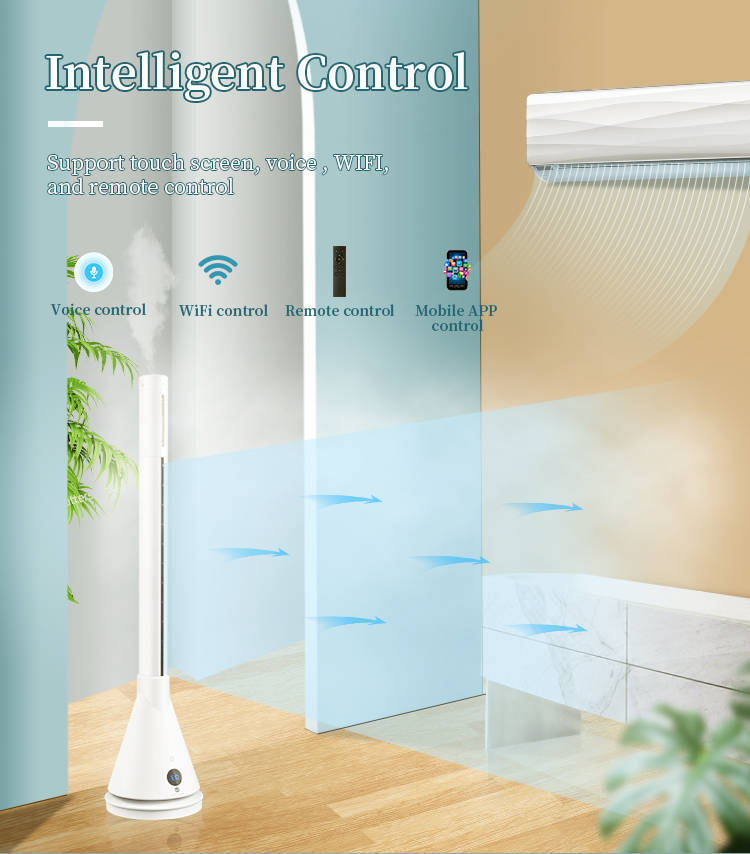3 in 1 Smart Cooling Bladeless Tower Ptc Fan Heater With Air Humidifier