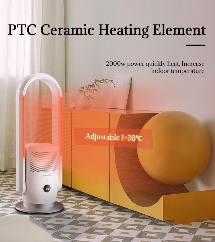 3 in 1 Smart Ptc Ceramic Heating Bladeless Hot and Cold Fan Hepa Filter Air Purifier Fan