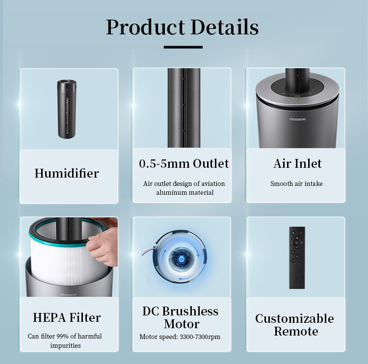 4 in 1 Bladeless Tower Fan with Air Purification, Humidification, Cooling & Heating
