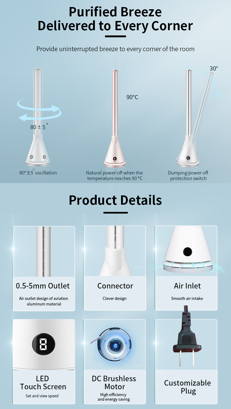 2 in 1 Smart Cooling Fan Bladeless Tower Ptc Fan Heater