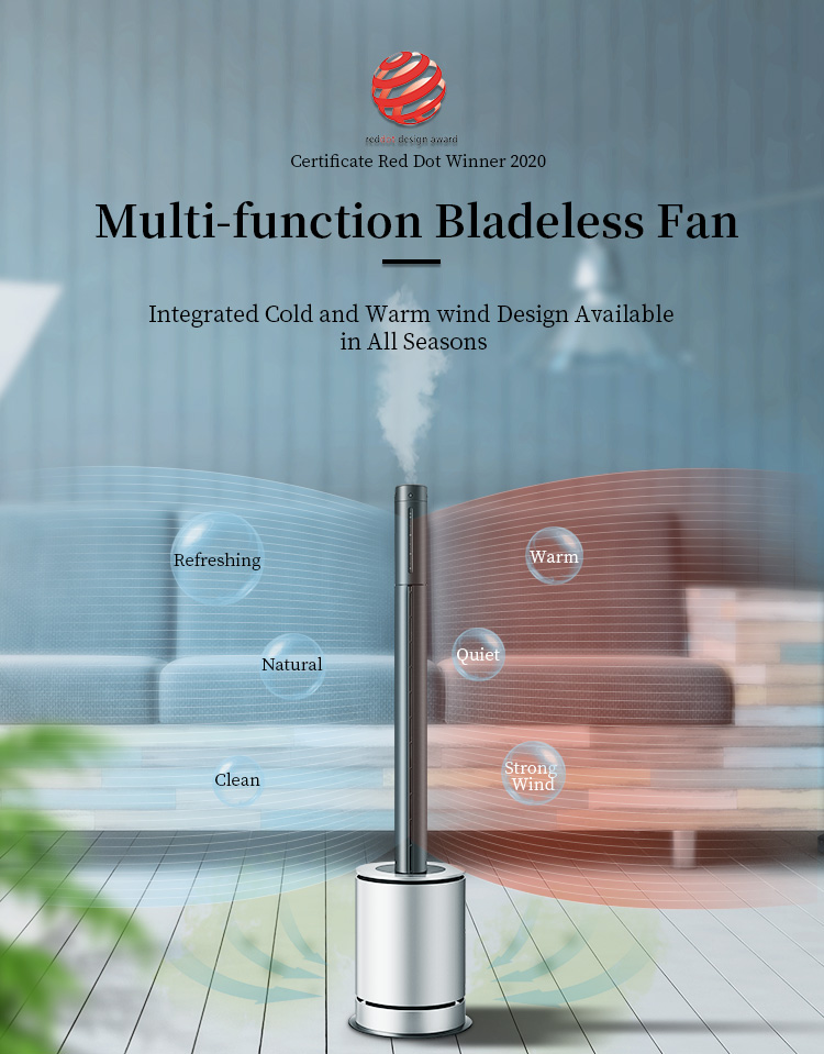 4 in 1 Bladeless Tower Fan with Air Purification, Humidification, Cooling & Heating